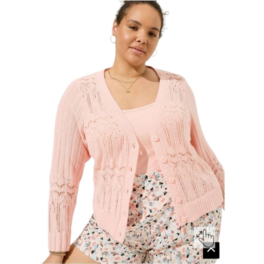 TORRIDβNew Plus Size Pointelle Impatient Pink V- Neck Cardigan Sweater 4X - Picture 6 of 16